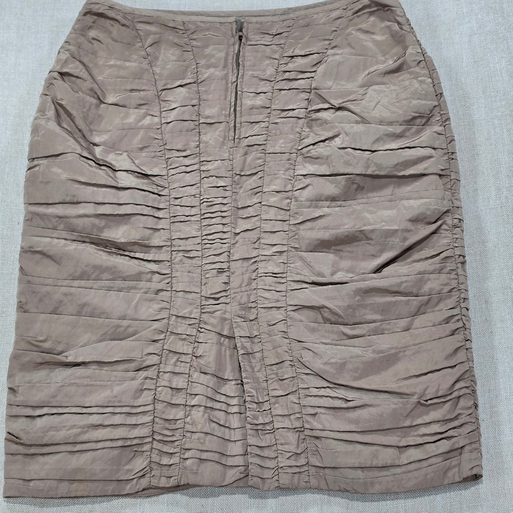 Teri Jon Pencil Skirt Womens 6 Taupe Excellent Ruched Metallic Professional